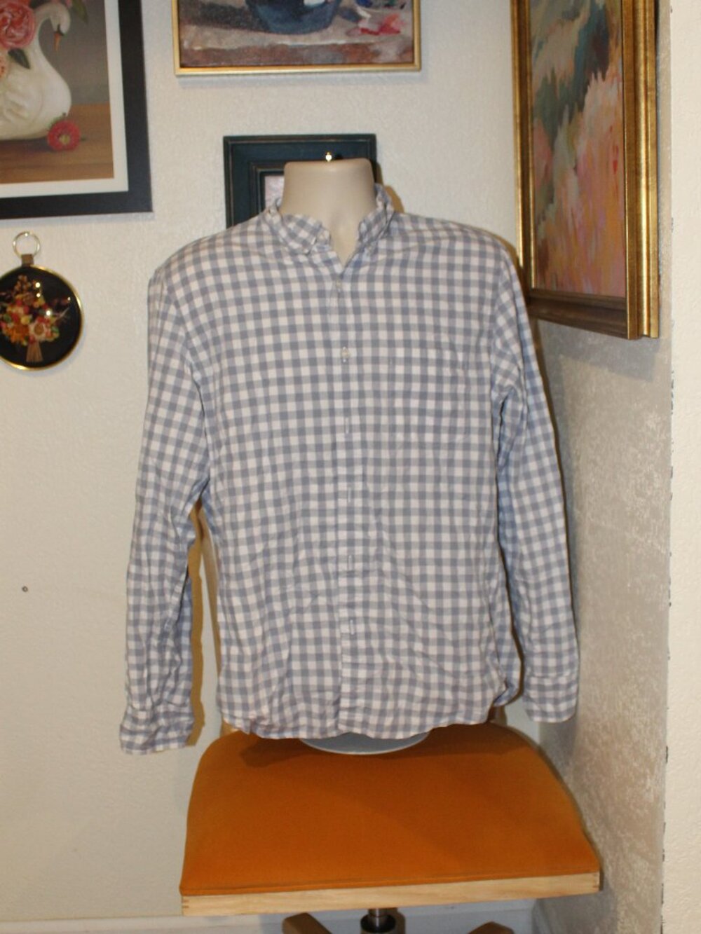 J.Crew Men’s Large Gray White Gingham Check Button Down Shirt